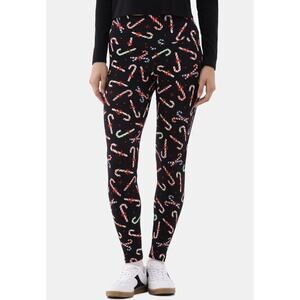 No Boundaries Juniors' Christmas Holiday Ankle Leggings Candy Cane Black Large